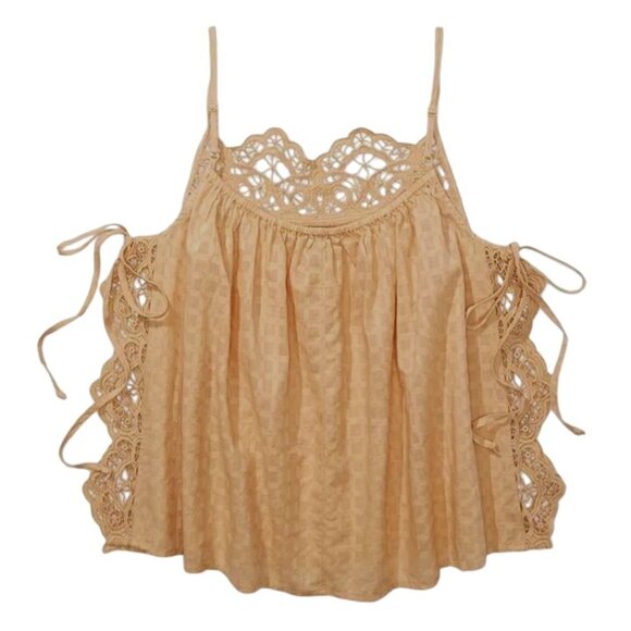 NEW American Eagle Flowy Side-Tie Cotton‎ Tank Top in Keep It Neutral/Tan Size S - Picture 3 of 16